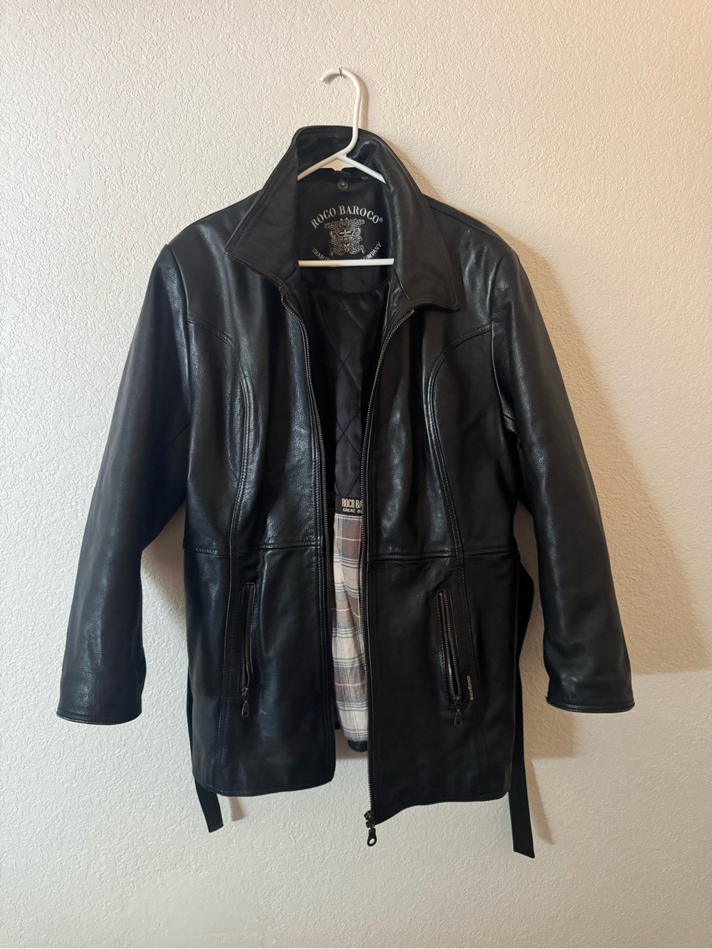 RoccoBarocco Black Leather Zip-Front Jacket